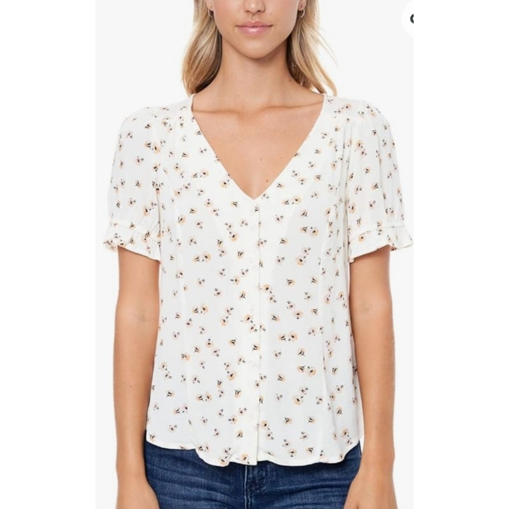 Elodie V-neck Button up Floral top White Size XS